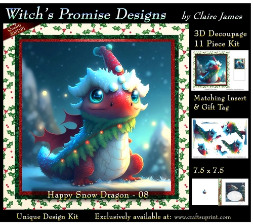 Yule Snow Dragon 08 - 3D Decoupage kit + Insert & Gift Tag