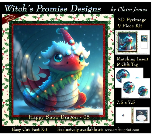 Yule Snow Dragon 08 - 3D Pyramid kit + Insert & Gift Tag