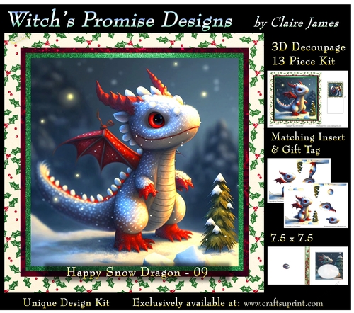 Yule Snow Dragon 09 - 3D Decoupage kit + Insert & Gift Tag