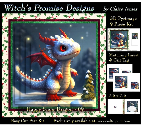 Yule Snow Dragon 09 - 3D Pyramid kit + Insert & Gift Tag