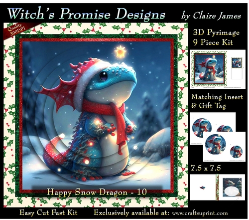 Yule Snow Dragon 10 - 3D Pyramid kit + Insert & Gift Tag