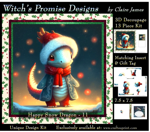 Yule Snow Dragon 11 - 3D Decoupage kit + Insert & Gift Tag