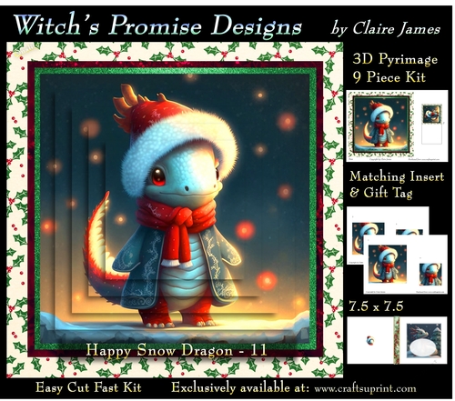 Yule Snow Dragon 11 - 3D Pyramid kit + Insert & Gift Tag