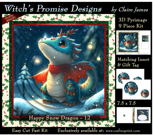 Yule Snow Dragon 12 - 3D Pyramid kit + Insert & Gift Tag