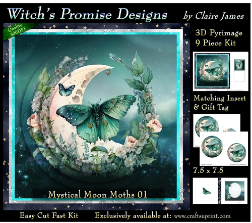 Mystical Moon Moths 1 - 3D Pyramid kit + Insert & Gift Tag