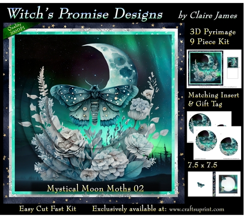 Mystical Moon Moths 2 - 3D Pyramid kit + Insert & Gift Tag