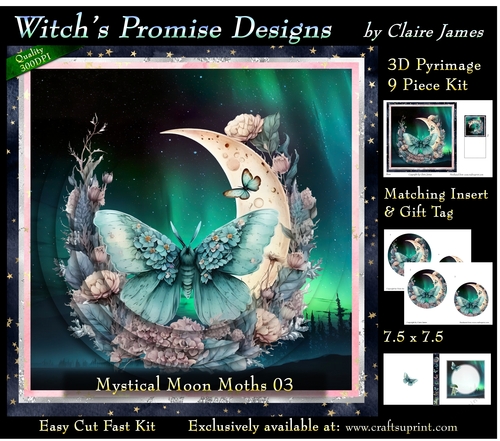 Mystical Moon Moths 3 - 3D Pyramid kit + Insert & Gift Tag