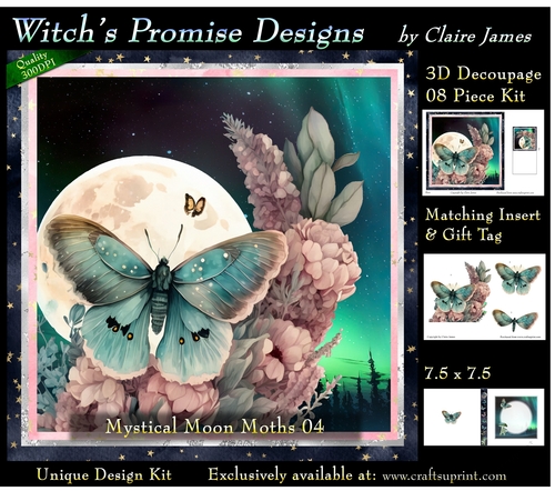 Mystical Moon Moths 4 - 3D Decoupage kit + Insert & Gift Tag