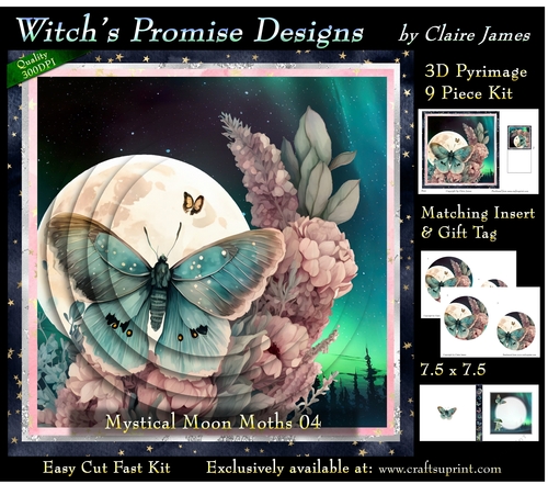 Mystical Moon Moths 4 - 3D Pyramid kit + Insert & Gift Tag