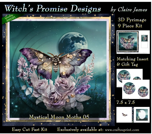 Mystical Moon Moths 5 - 3D Pyramid kit + Insert & Gift Tag