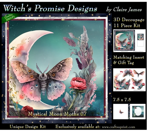 Mystical Moon Moths 7 - 3D Decoupage kit + Insert & Gift Tag