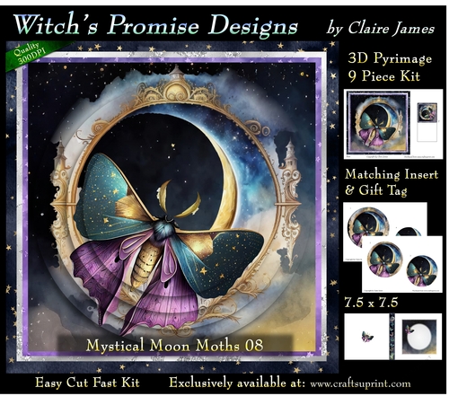 Mystical Moon Moths 8 - 3D Pyramid kit + Insert & Gift Tag