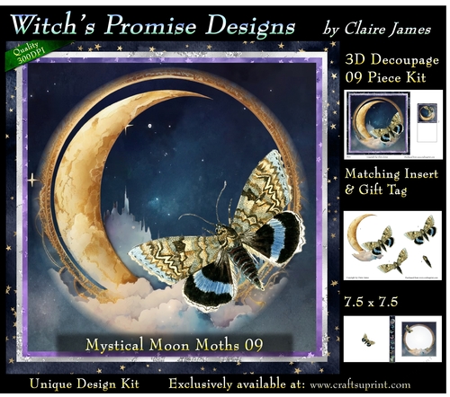 Mystical Moon Moths 9 - 3D Decoupage kit + Insert & Gift Tag