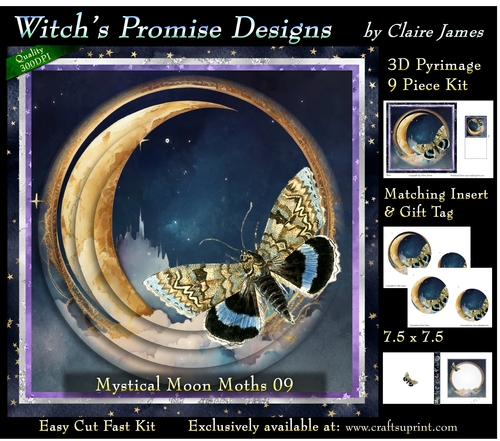 Mystical Moon Moths 9 - 3D Pyramid kit + Insert & Gift Tag