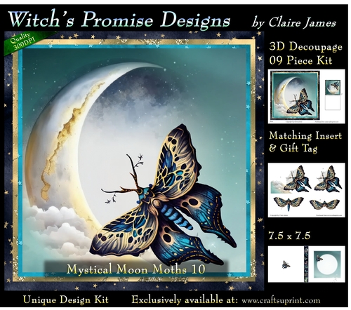 Mystical Moon Moths 10 - 3D Decoupage kit + Insert & Gift Tag