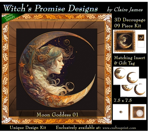 Moon Goddess 01 - 3D Decoupage kit + Insert & Gift Tag (7.5 x 7.5)