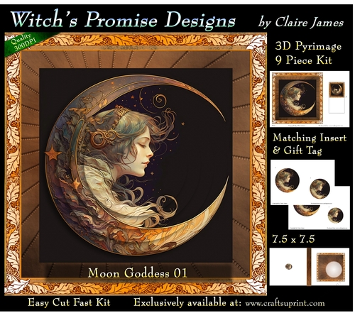 Moon Goddess 01 - 3D Pyramid kit + Insert & Gift Tag (7.5 x 7.5)
