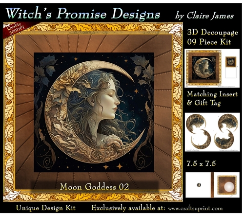 Moon Goddess 02 - 3D Decoupage kit + Insert & Gift Tag (7.5 x 7.5)