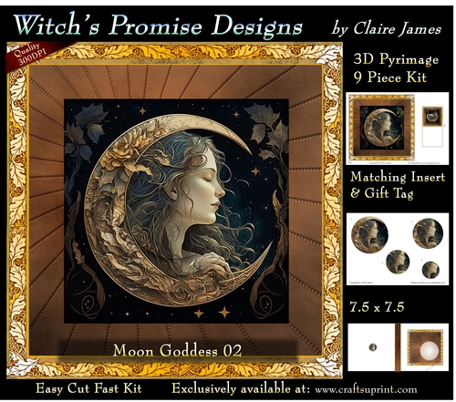 Moon Goddess 02 - 3D Pyramid kit + Insert & Gift Tag (7.5 x 7.5)