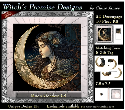 Moon Goddess 03 - 3D Decoupage kit + Insert & Gift Tag (7.5 x 7.5)