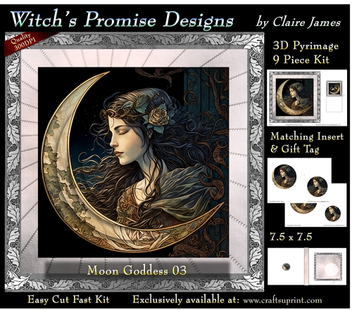Moon Goddess 03 - 3D Pyramid kit + Insert & Gift Tag (7.5 x 7.5)