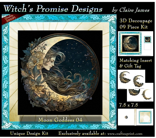Moon Goddess 04 - 3D Decoupage kit + Insert & Gift Tag (7.5 x 7.5)