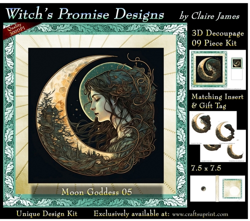 Moon Goddess 05 - 3D Decoupage kit + Insert & Gift Tag (7.5 x 7.5)