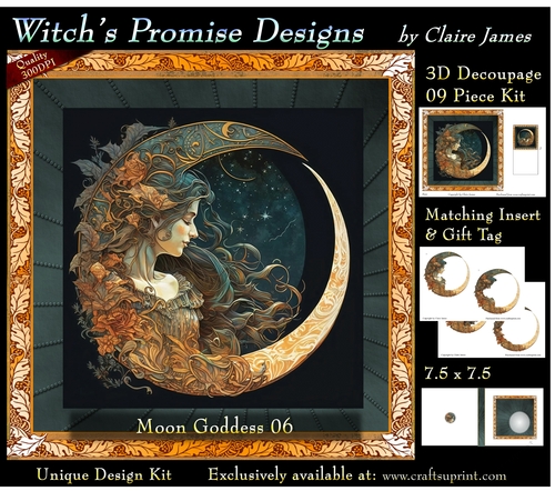 Moon Goddess 06 - 3D Decoupage kit + Insert & Gift Tag (7.5 x 7.5)