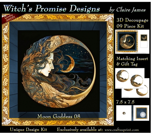 Moon Goddess 08 - 3D Decoupage kit + Insert & Gift Tag (7.5 x 7.5)