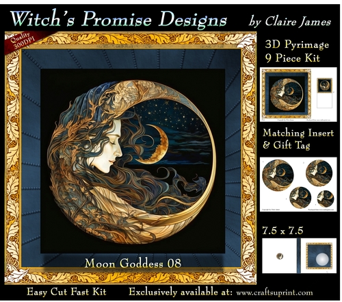 Moon Goddess 08 - 3D Pyramid kit + Insert & Gift Tag (7.5 x 7.5)