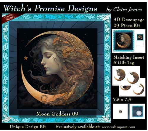 Moon Goddess 09 - 3D Decoupage kit + Insert & Gift Tag (7.5 x 7.5)
