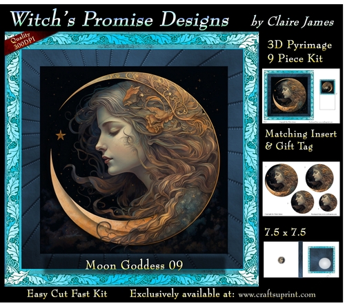 Moon Goddess 09 - 3D Pyramid kit + Insert & Gift Tag (7.5 x 7.5)