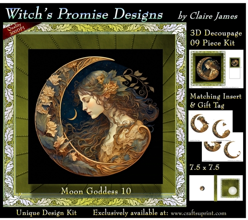 Moon Goddess 10 - 3D Decoupage kit + Insert & Gift Tag (7.5 x 7.5)