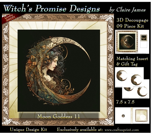 Moon Goddess 11 - 3D Decoupage kit + Insert & Gift Tag (7.5 x 7.5)