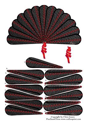 Fan Black Leather Red Corset Laced Goth Steampunk+ Decoupage