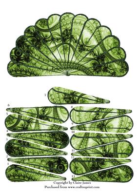 Fan Unusual Green & Black Lace Goth Vintage + Decoupage