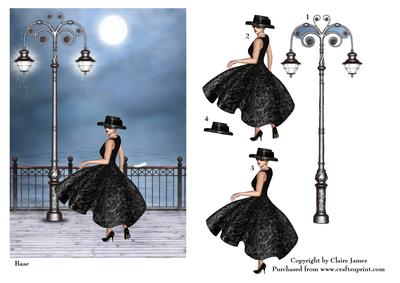 Promenade Along the Sea Front Lady in Black + Decoupage