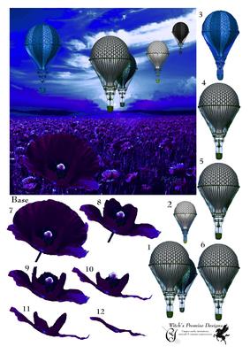 Poppy Field Midnight & Hot Air Balloons Steampunk+ Decoupage