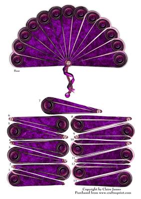 Steampunk Hand Fan Purple Crushed Velvet Cogs Clock Decoupage