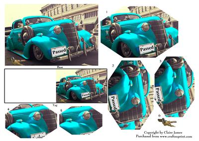 Vintage Teal Car Passed Plate & Keys + Gift Tag Pyrimage