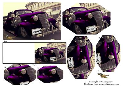 Vintage Purple Car Passed Plate & Keys + Gift Tag Pyrimage