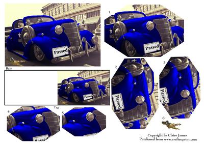Vintage Blue Car Passed Plate & Keys + Gift Tag Pyrimage
