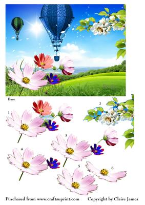 Summer Lazy Daisy Hot Air Balloon Flight 2 + Decoupage