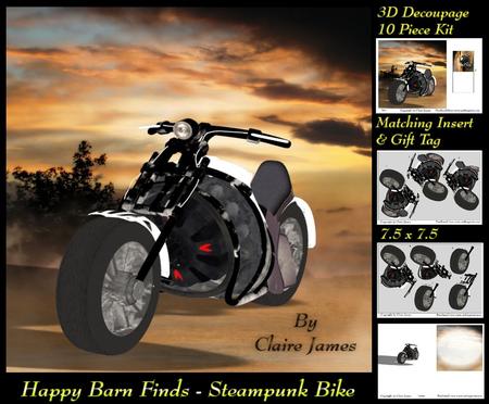 Happy Barn Finds - 3D Steampunk Bike Decoupage Insert & Tag