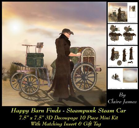 Happy Barn Finds - 3D Steampunk Steam Car Insert & Tag