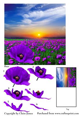 Simply Poppies - Purple Poppy Field Decoupage & Matching Tag
