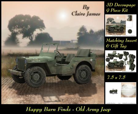 Happy Barn Finds - Army Jeep 3D Decoupage Tag & Insert
