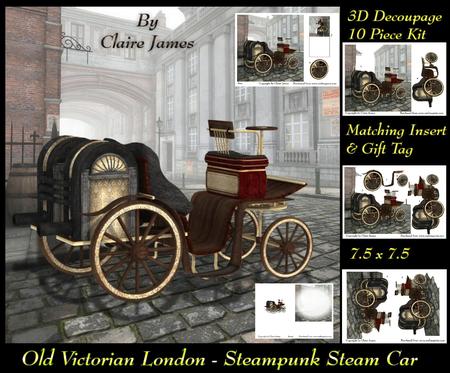 Old London - Beautiful 3D Steampunk Steam Car + Tag & Insert
