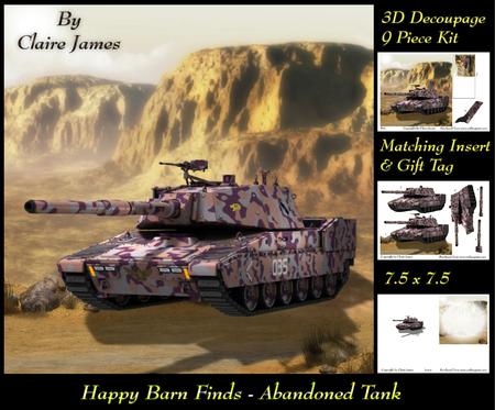 Happy Barn Finds - Abandoned Tank 3D Decoupage Insert & Tag