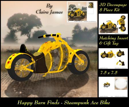 Happy Barn Finds - Steampunk Ace Bike Yellow Insert & Tag